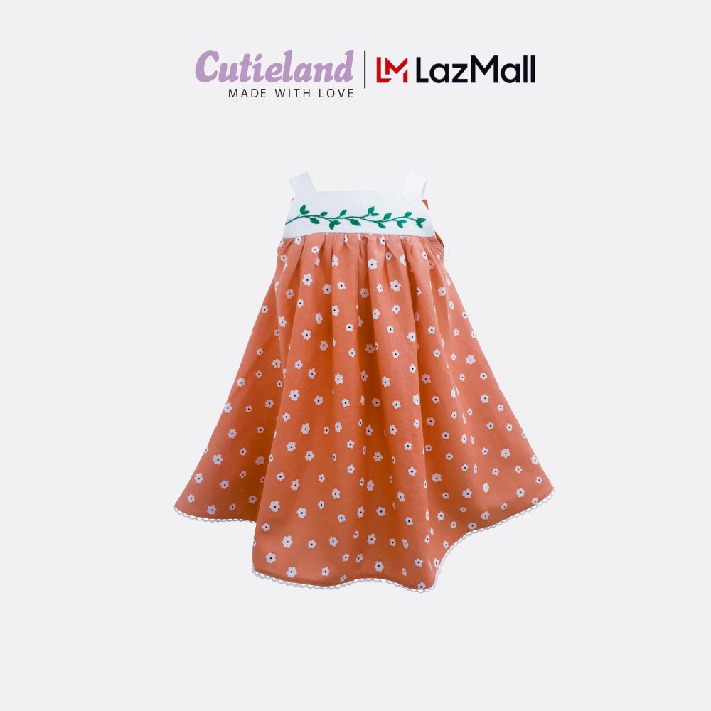 Cutieland - Đầm linen cam thêu lá