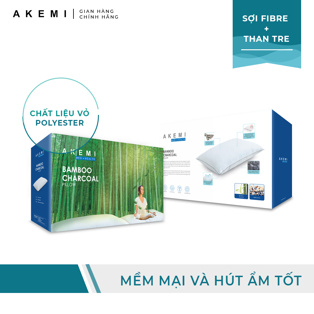 Gối akemi than tre medi + health 60cm x 40cm