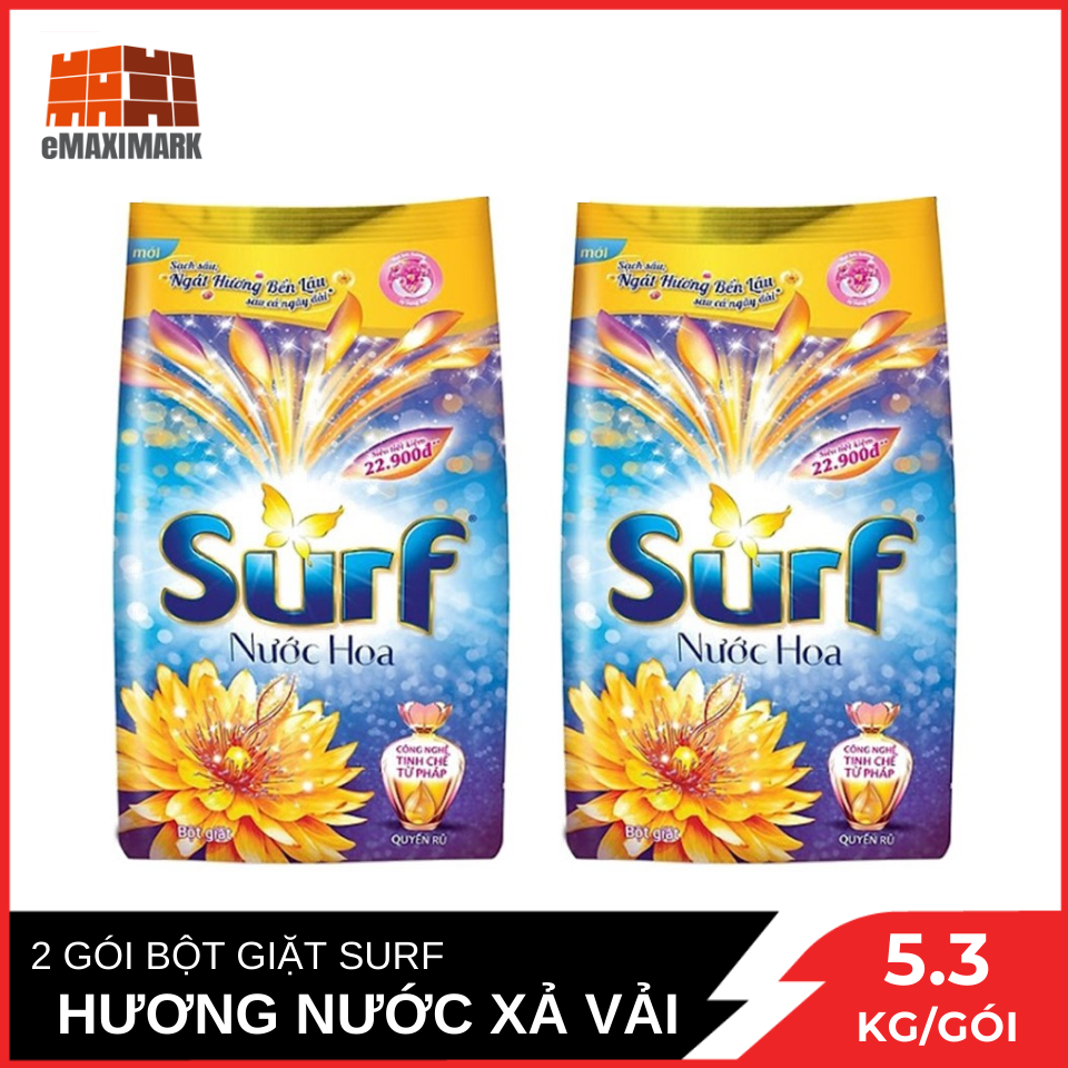 Combo 2 túi bột giặt surf hương nước xả vải gói lớn 5.3kgx2