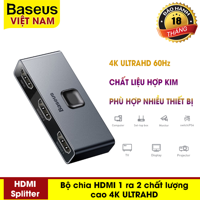 Bộ chia tín hiệu kỹ thuật số 4K HDMI 2 chiều Baseus Matrix HDMI Splitter (2in1 or 1in2) cho Máy tính TV Máy chiếu...