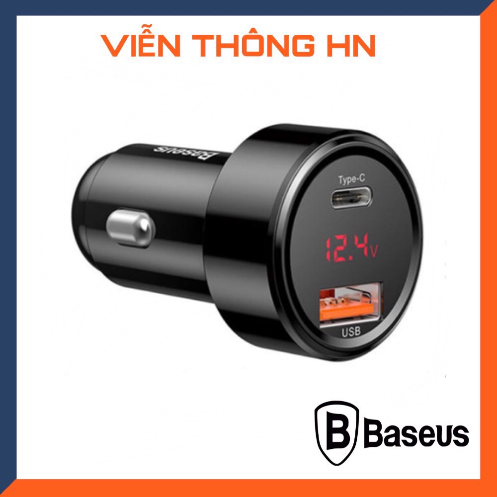 Tẩu sạc xe hơi baseus 45w qc3.0 pd 2 cổng sạc có đèn led hiển thị - củ sạc nhanh dành cho ô tô  cốc sạc oto sạc nhanh cho mã đt vivo IP samsung andoird ....vv