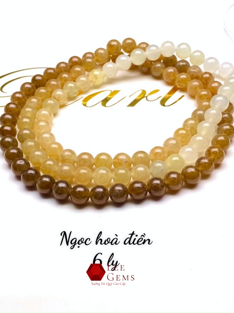 Chuỗi ngọc hoà điền tự nhiên vàng nâu, cực sang tay, 108 hạt