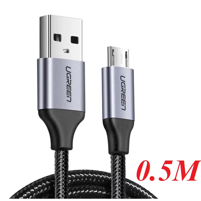 Ugreen 60145 0.5m màu đen cáp sạc truyền dữ liệu usb 2.0 sang micro usb vỏ dây bọc lưới us290