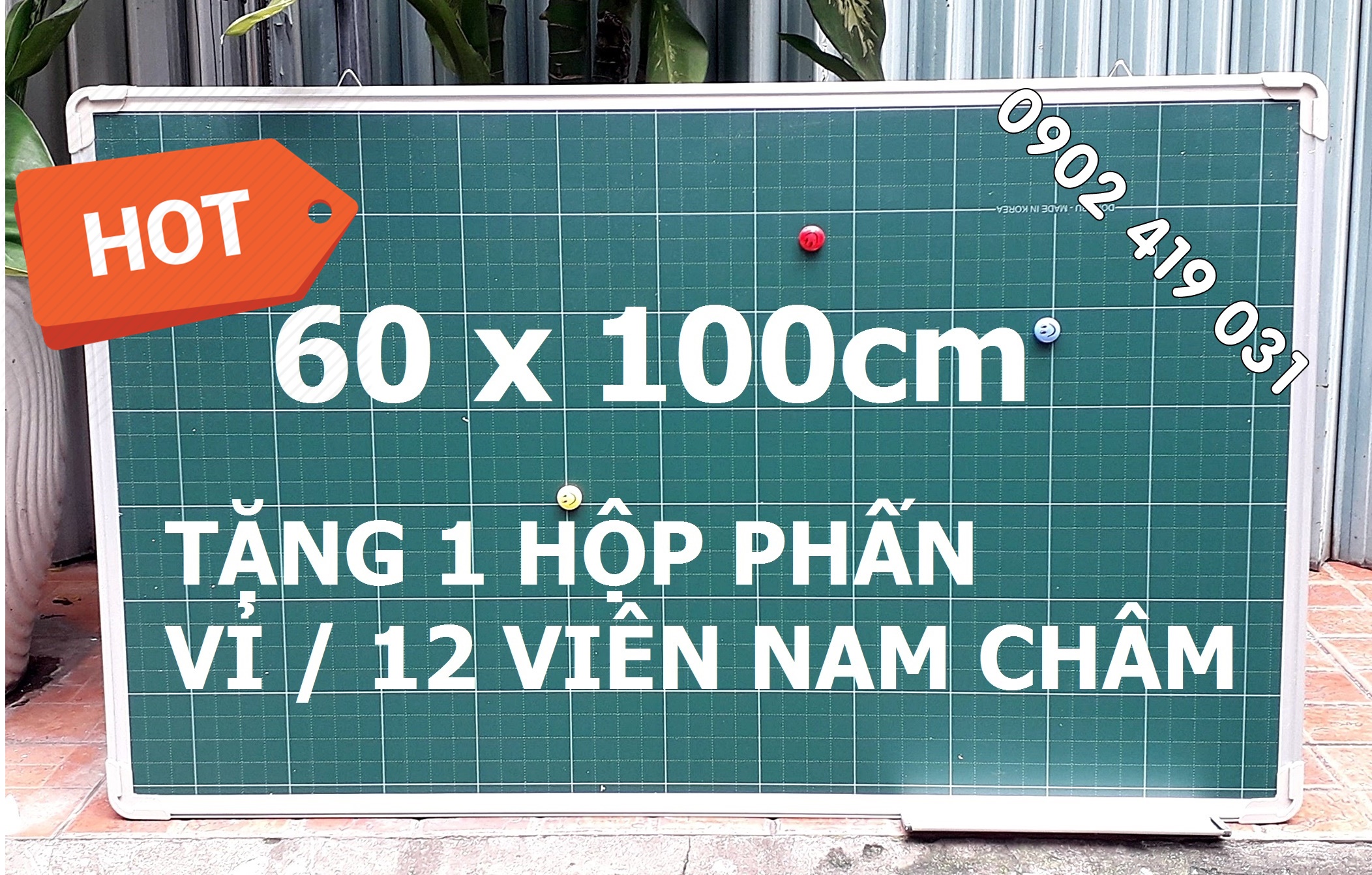 Bảng Từ Xanh Kẻ Ô Ly Tiểu Học 60 x 100cm