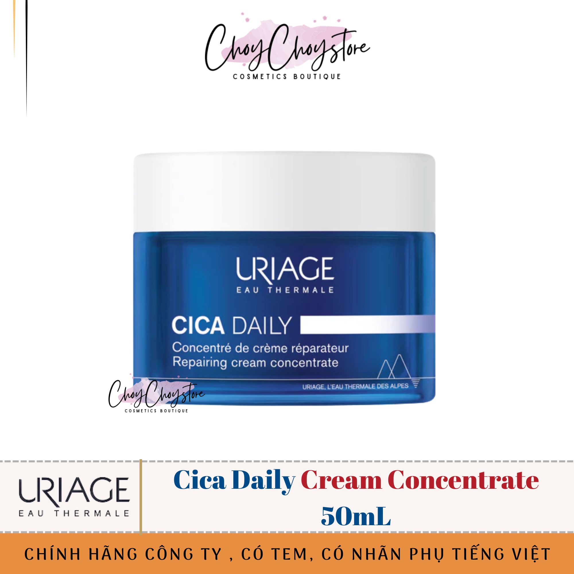 Kem Dưỡng Uriage Cica Daily Cream Concentrate 50mL Dưỡng Ẩm, Phục Hồi Da (Hàng Nhập Khẩu)