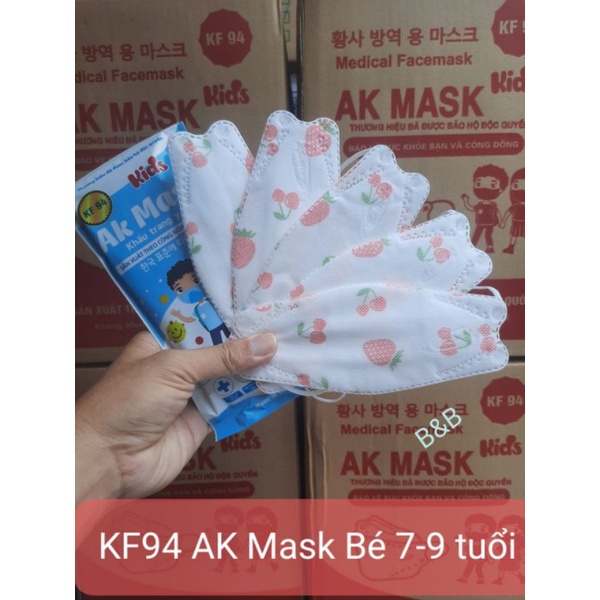 Sỉ Thùng 600 cái Khẩu trang KF94 trẻ em AK Mask, nhiều họa tiết hình thú, phù hợp cho bé 7-9 tuổi( có chứng từ y tế)