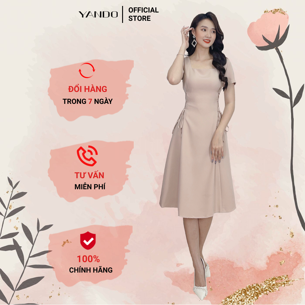 Đầm cổ vuông đan dây eo cách điệu yando da07