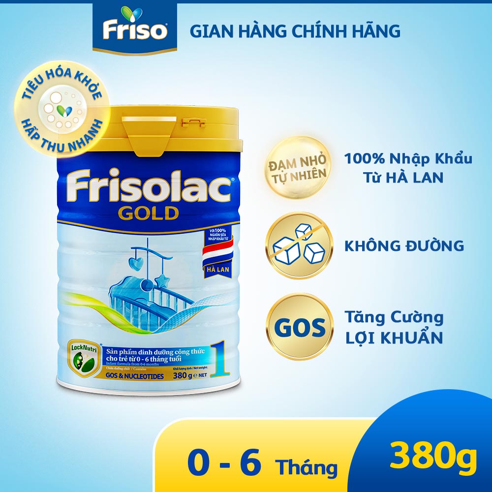Sữa bột Frisolac Gold 1 lon thiếc 380G-cho trẻ 0-6 tháng tuổi