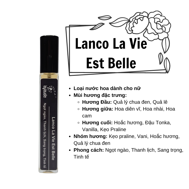 Tinh dầu nước hoa Louloudia Lanco LaVie Est Belle 10ml - ngọt ngào