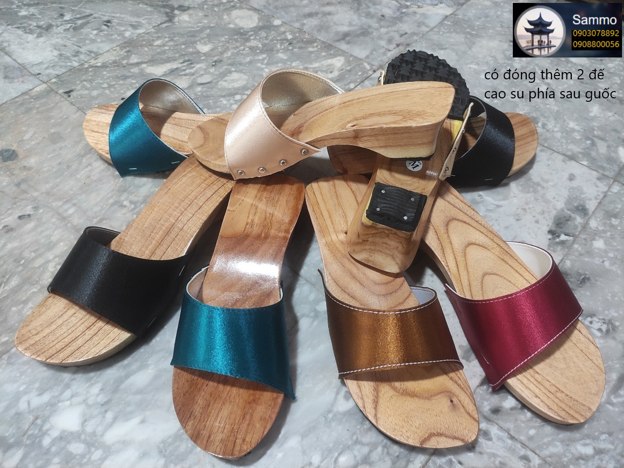Guốc gỗ guốc mộc cao 5 phân quai lụa