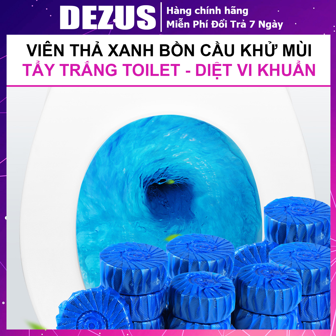 Viên thả bồn cầu - thả bồn cầu - viên xả xanh bồn cầu - viên thả toilet - viên tẩy bồn cầu - viên tẩy toilet - viên vệ sinh bồn cầu - khử mùi nhà vệ sinh - viên nén to tiết kiệm - dezus