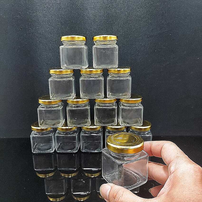 Hũ thủy tinh vuông 50ml mẫu vuông nắp thiếc vàng – lọ thủy tinh nhỏ - hũ đựng yến chưng , mật ong, dầu dừa, mỹ phẩm