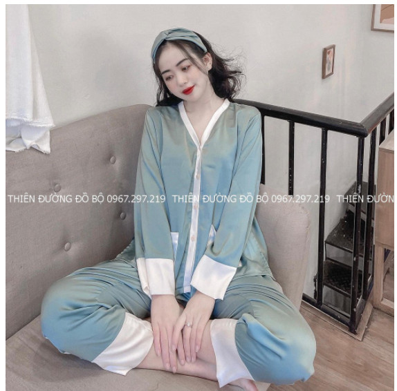 Đồ Ngủ Pijama, Đồ ngủ pijama lụa Ngọc Trai Fullsize Đủ màu Tặng Kèm Băng Đô Đội Đầu