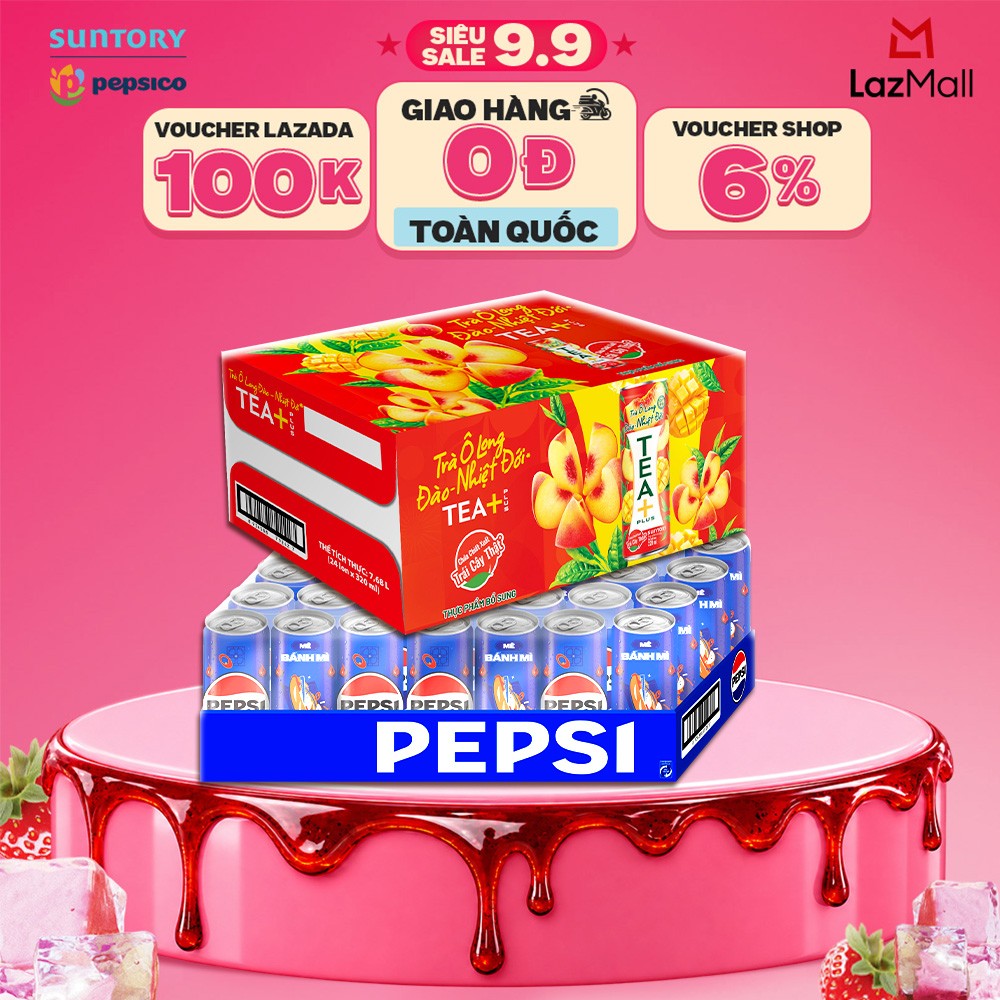 [SALE 15.8] Combo 1 Thùng Pepsi và 1 Thùng Trà Ô Long Tea+ Vị Đào Nhiệt đới (320ml hoặc 350ml/lon)