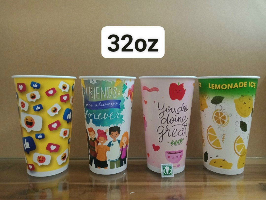 Ly giấy 1000ml - 32oz in sẵn, set 50-100 cái kèm nắp