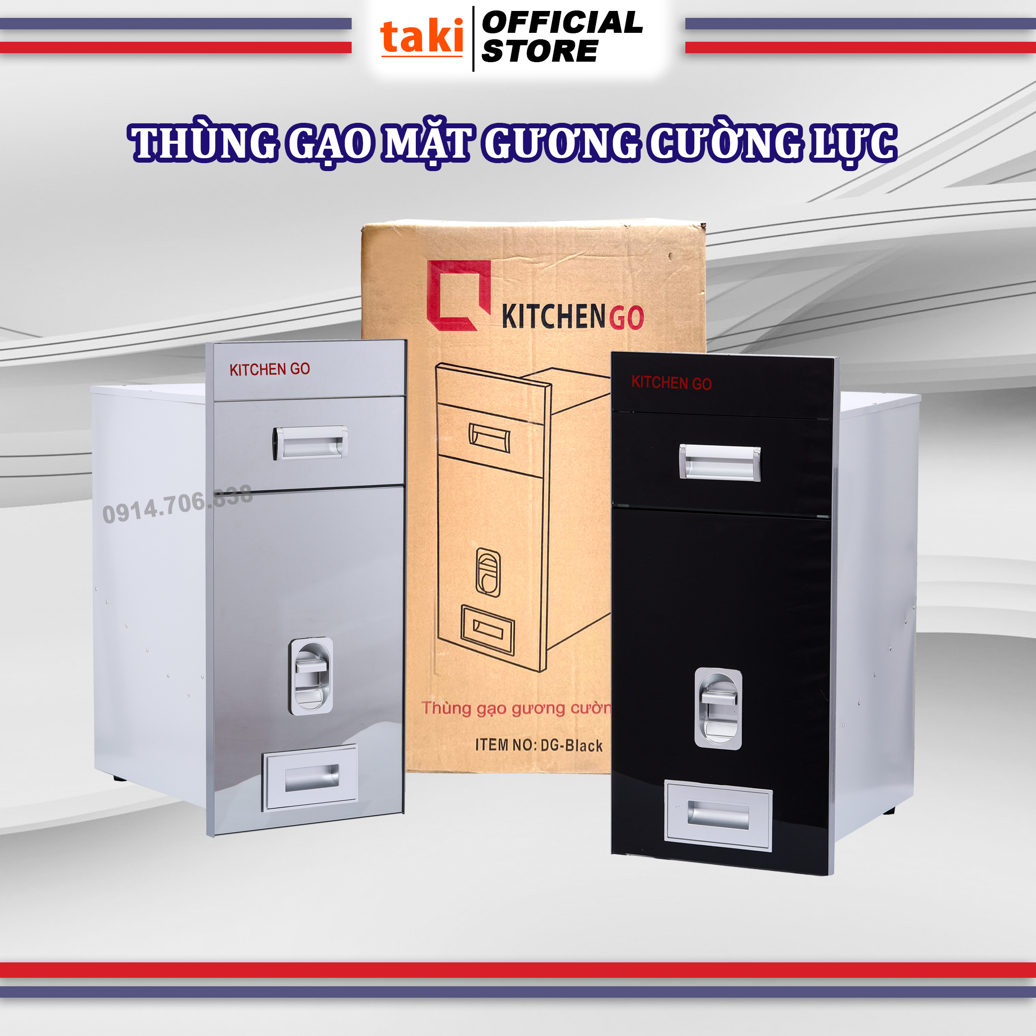 Thùng Gạo Thông Minh Mặt Gương Cường Lực, Thùng Gạo Âm Tủ Tủ Bếp - Có Thợ Lắp Đặt