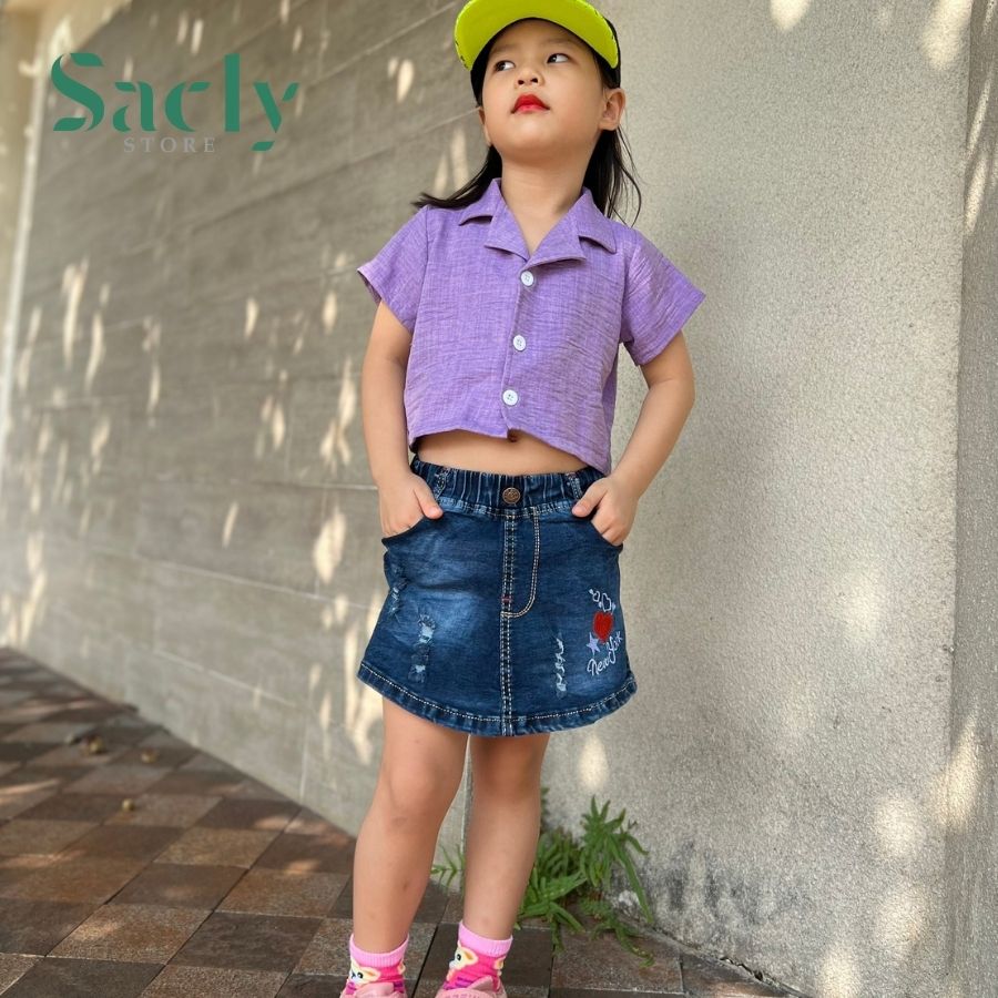 [HCM]Quần giả váy jeans bé gái  cho bé từ 9-25kg chất vải bò co giãn vài mềm, mịn với nhiều mẫu (ngẫu nhiên)