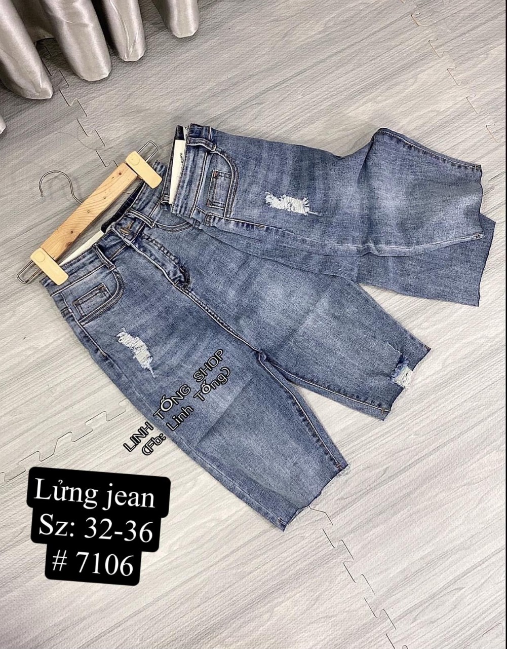 Bigsize quần ngố jeans co giãn, lưng cao, đen-xanh đậm-xanh sáng