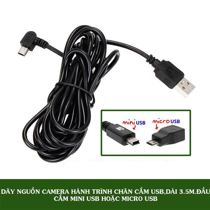 Dây Nguồn Camera Hành Trình Chân Cắm USB Đầu Cắm MiniUSB Hoặc MicroUSB