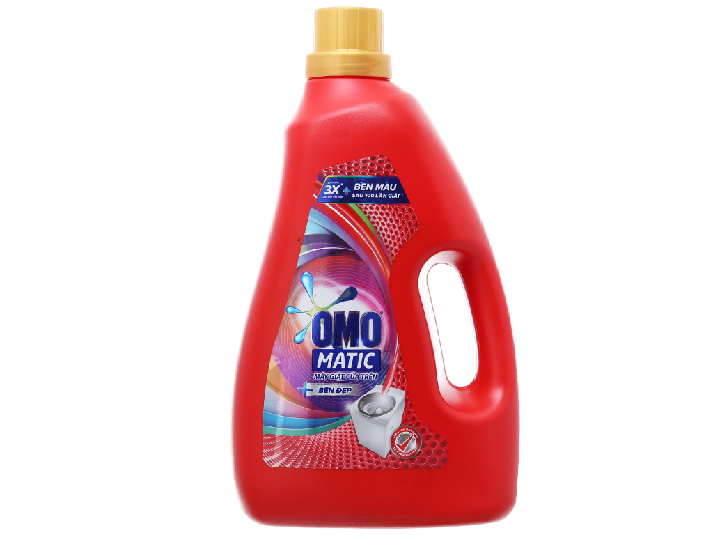 Nước giặt Omo Matic bền đẹp cửa trên chai 2.7kg