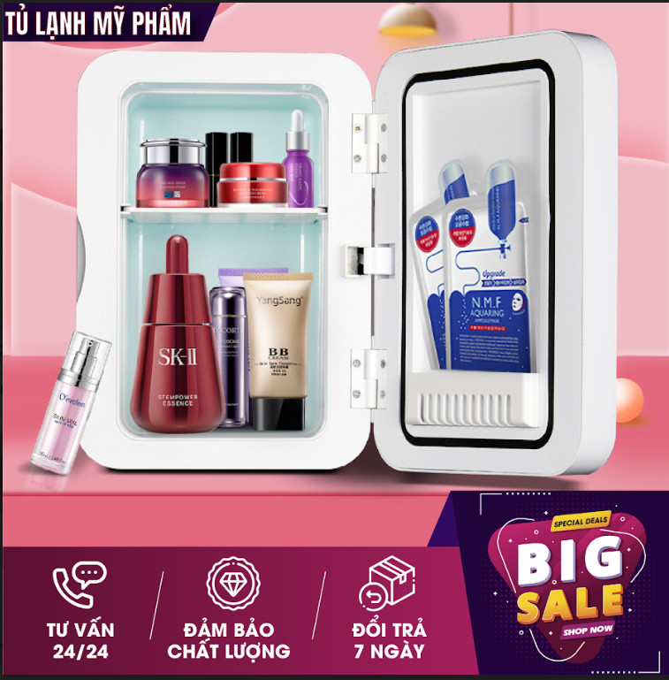 ( BẢO HÀNH UY TÍN) Tủ lạnh 8L, Tủ lạnh măt gương ,Tủ lạnh đựng mỹ phẩm - Tủ lạnh , tủ mát mini 8 Lít, hai chiều nóng lạnh dùng cả trong nhà, trên oto, xe hơi Cao cấp,Tủ lạnh mini 2 chế độ nóng lạnh 8 lít