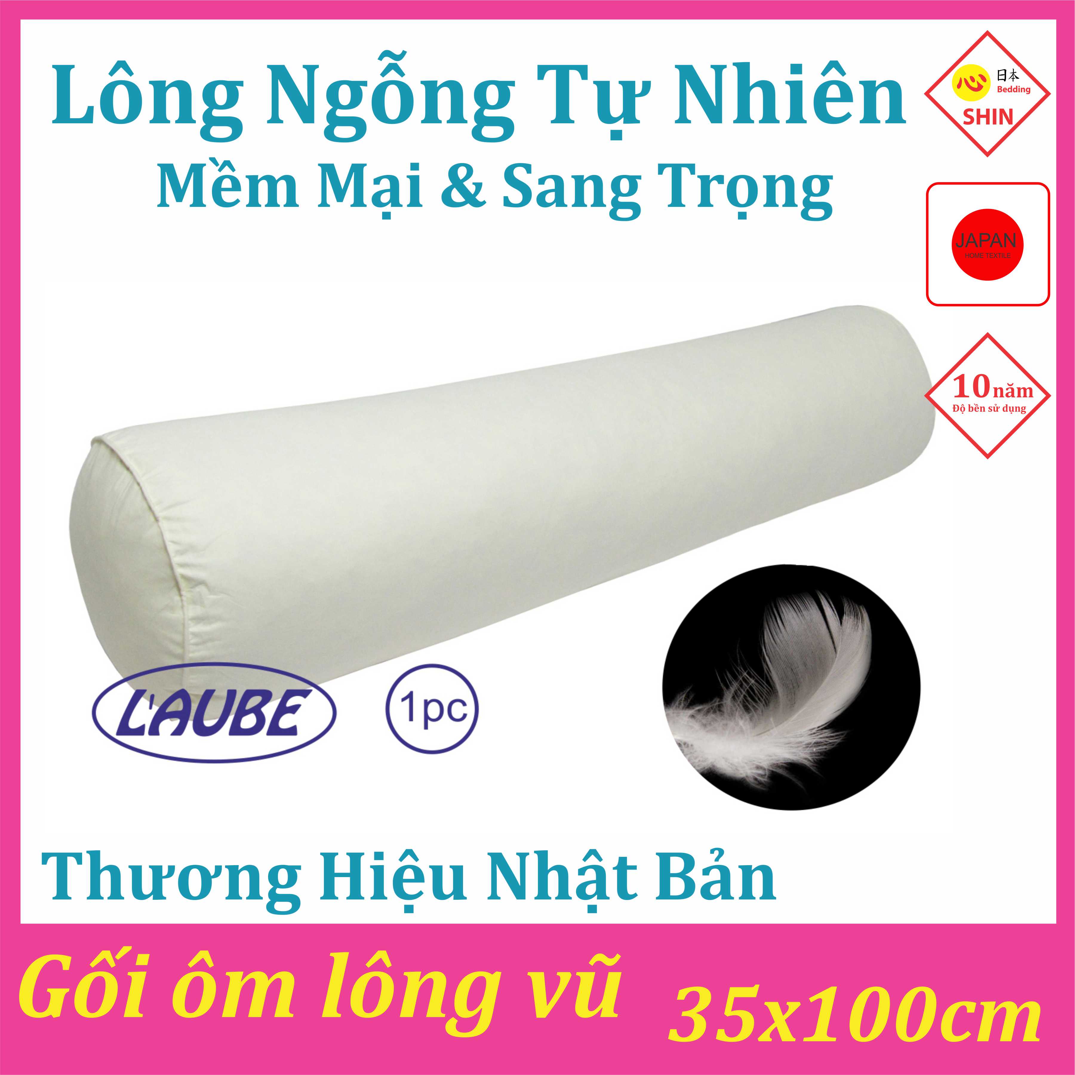 Gối ôm lông vũ Laube Feather 35x100cm