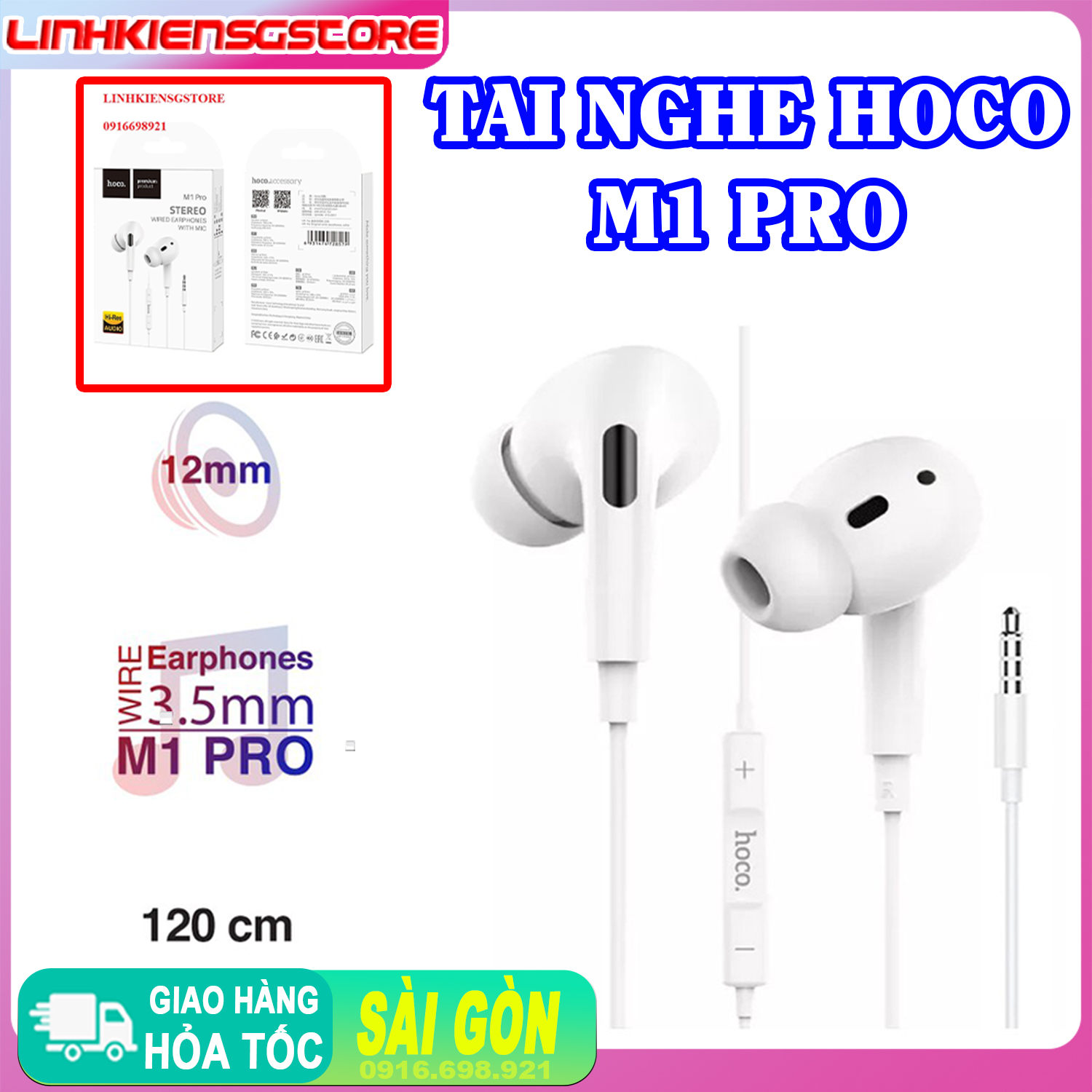 Hoco M1 Pro 3.5 TRẮNG tai nghe iphone kiểu giáng airpod pro tai nghe điện thoại Deep Bass với Mic