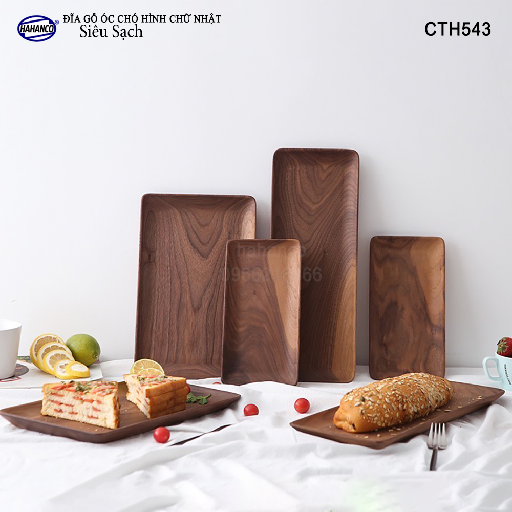 Đĩa hình chữ nhật dài gỗ óc nhập khẩu mỹ nguyên khối / derco/trang trí đồ ăn - đựng sushi, đồ nướng hoặc các loại đồ ăn trưng bày - cth543