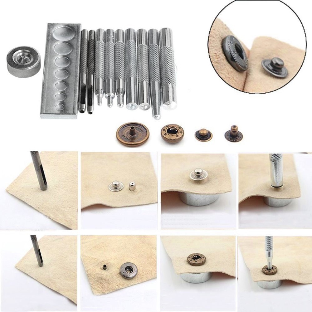 Bộ dụng cụ 11 mon đóng nút bấm 4 thành phần Cây đục lỗ,cây đóng nút bấm nhe