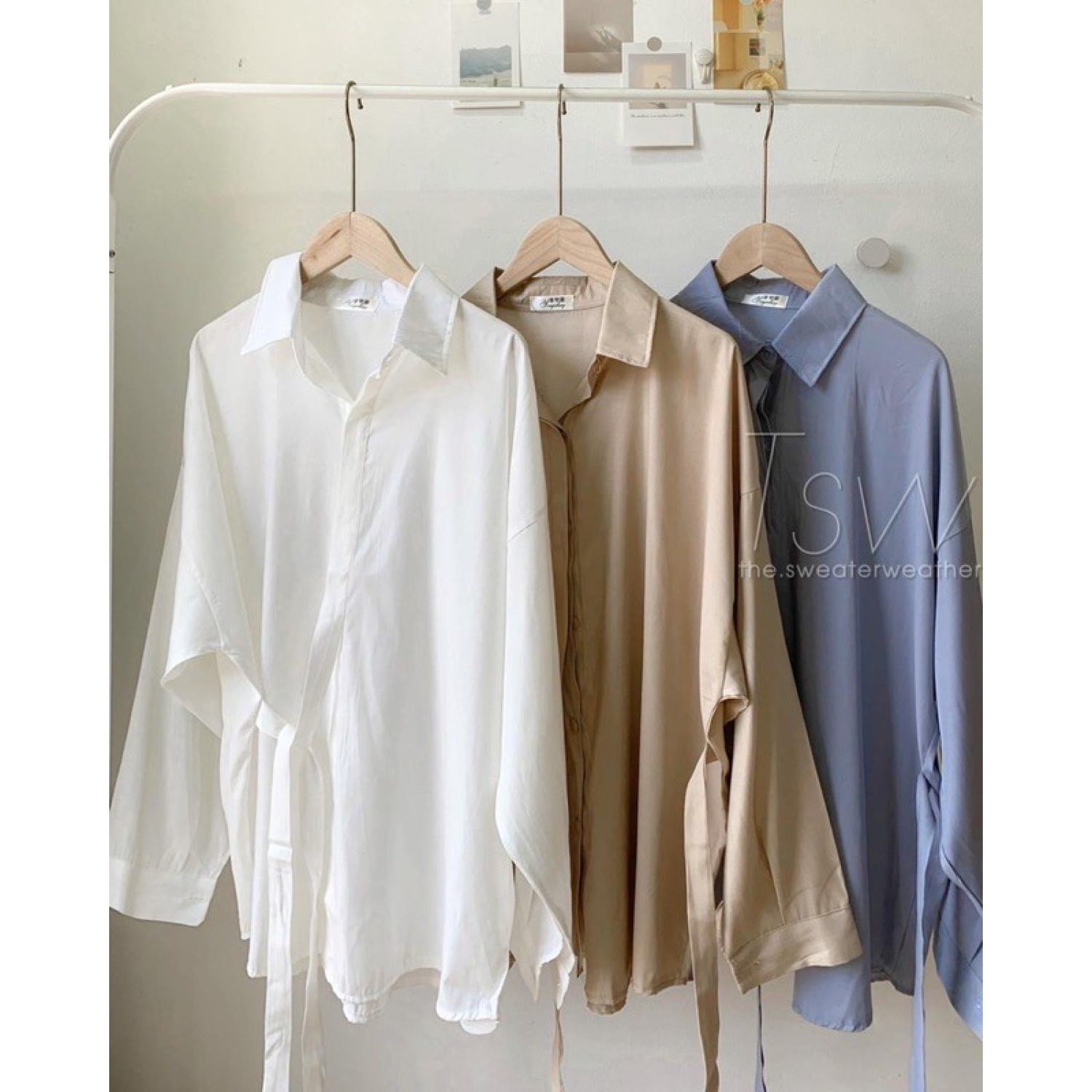 A055 Áo sơ mi nữ buộc dây eo dài tay hất lụa mịn mềm cao cấp không nhăn phong cách vintage Hàn Quốc