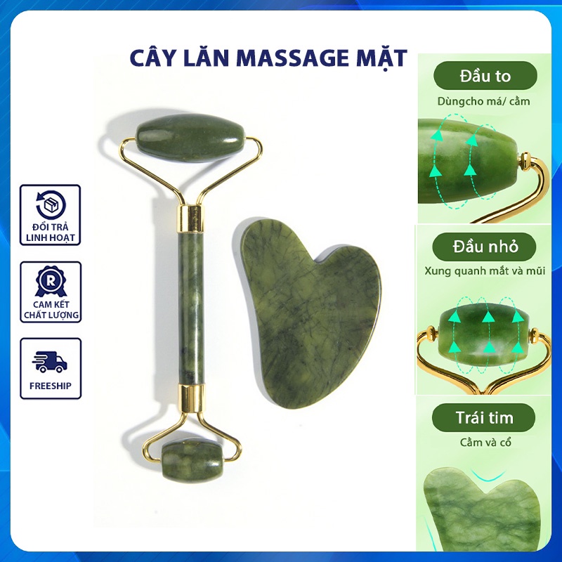 Cây lăn massage mặt 2 đầu bằng cẩm thạch, đá mát xa lăn mặt tự nhiên giúp nâng cơ giảm nếp nhăn chống lão hóa