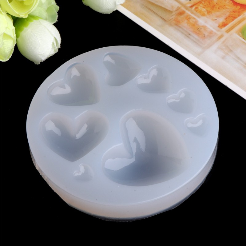 Khuôn silicon trái tim nhiều size tráng gương bóng nguyên liệu resin, đất sét