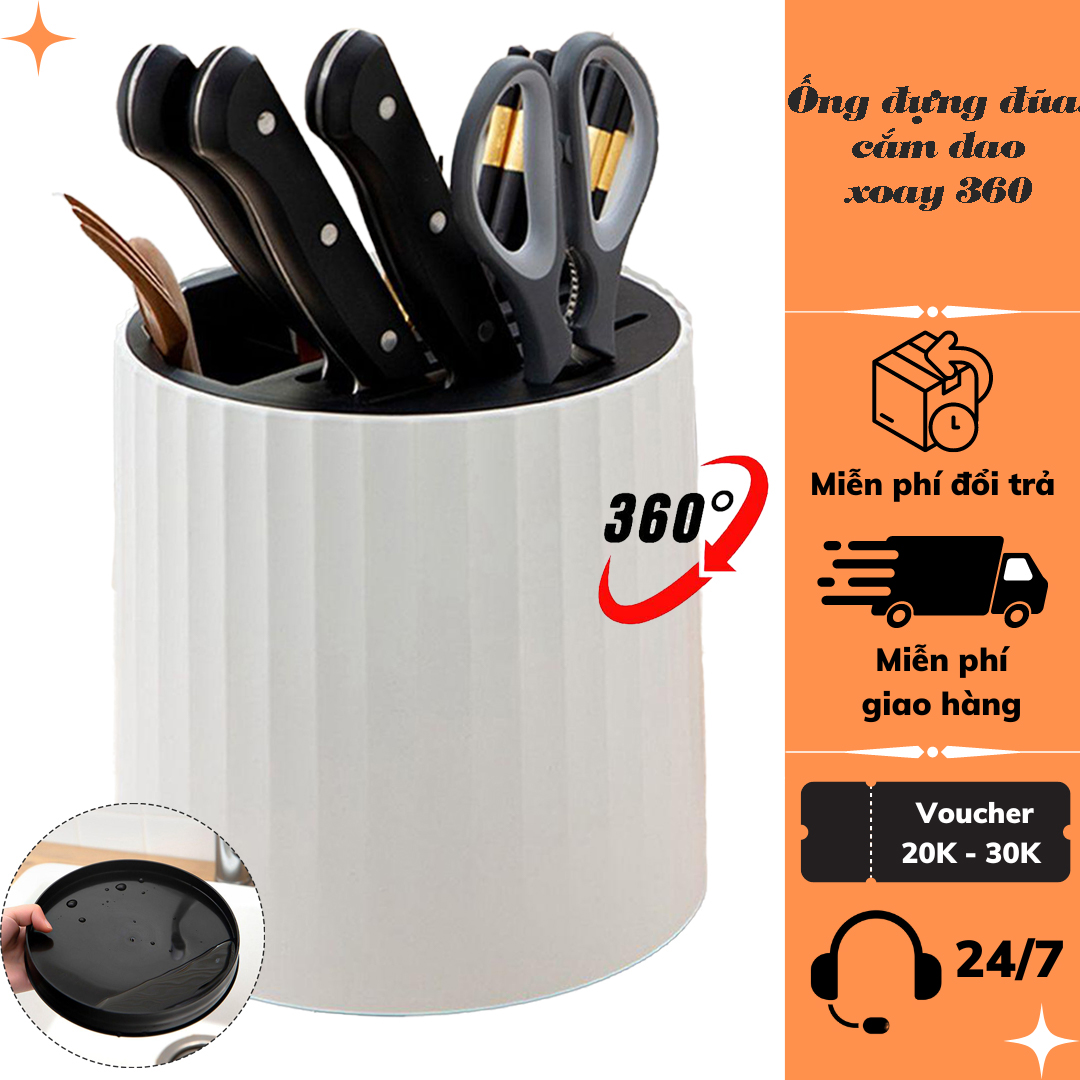 Ống đựng dao đũa hôp đựng đũa cao cấp xoay 360 độ có khay hứng ráo nước tháo rời riện lợi, hộp đựng đũa thìa