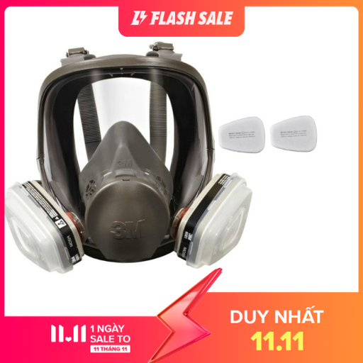 Bộ Mặt Nạ Toàn Diện 3M 6800 Và 02 Phin Lọc 3M 6001 Hàn Quốc Lọc Độc, Khói, Hoá Chất Mùi Độc Hại (Xám)