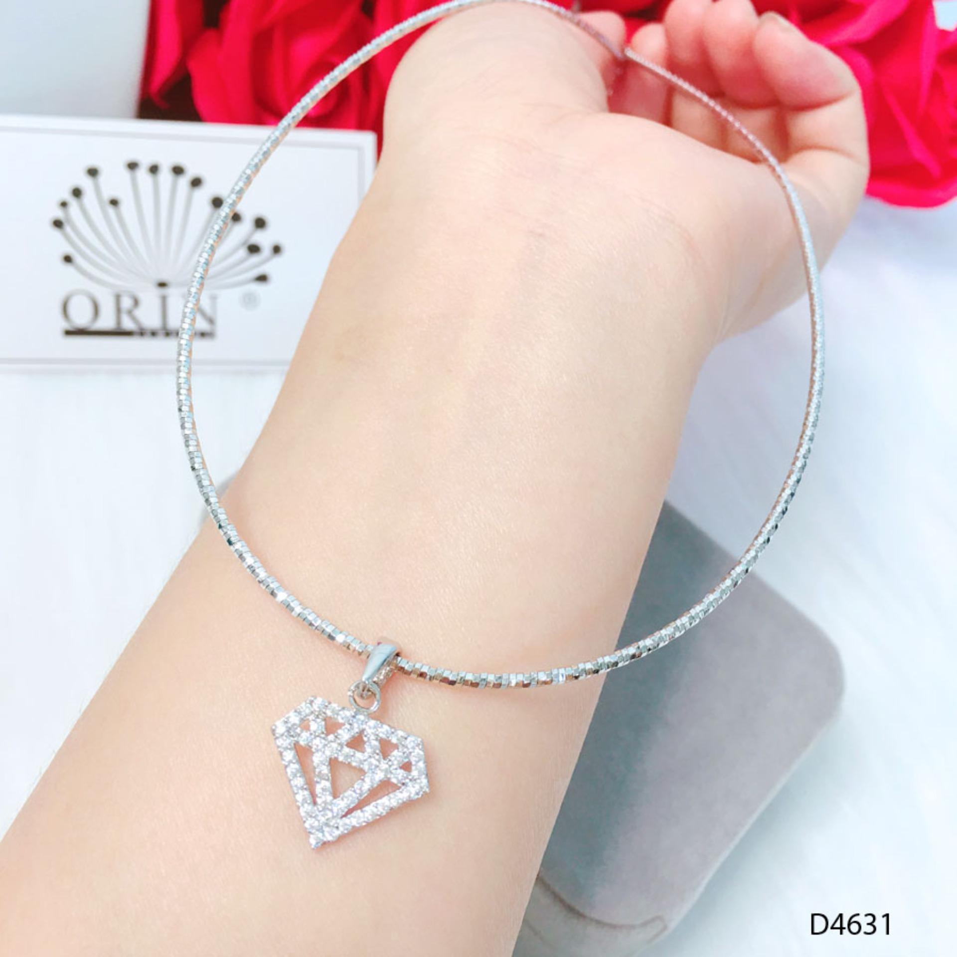 Kiềng dẻo kiềng cổ bạc mặt hình kim cương thiết kế cao cấp Orin D4631 - Long Tien