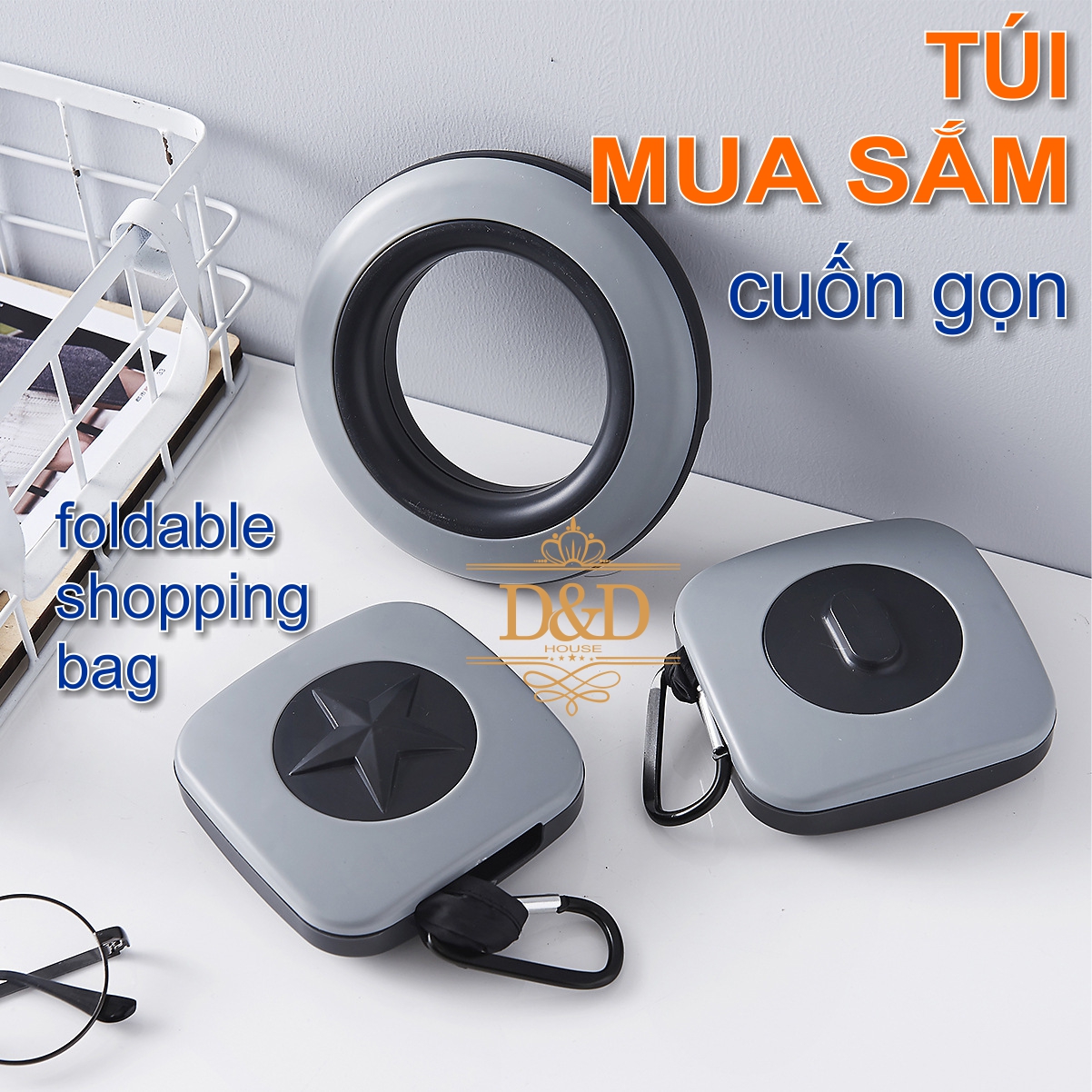 Túi mua sắm đi siêu thị cuốn gọn có móc treo tiện dụng hộp đựng thời trang