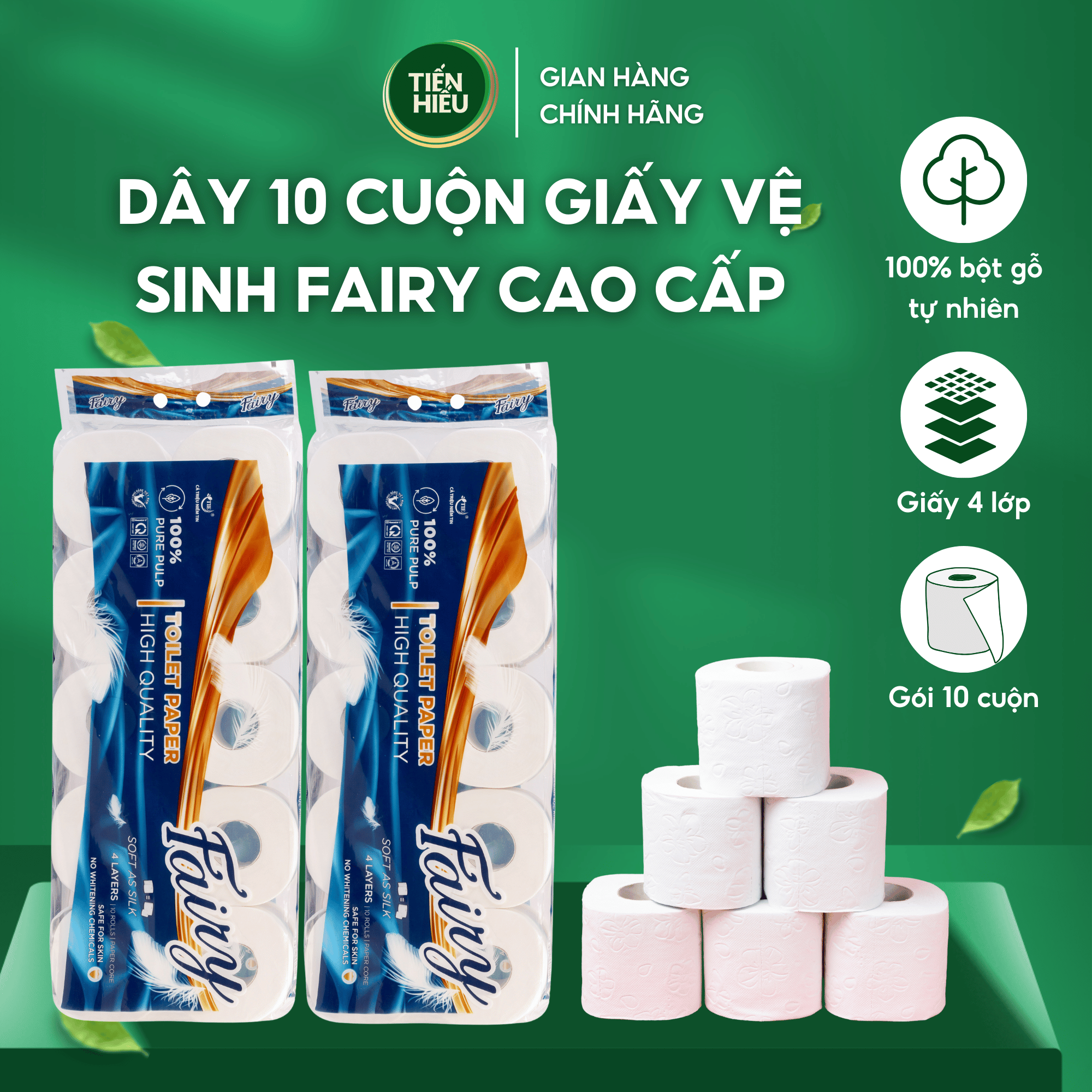 Giấy Vệ Sinh Fairy 10 Cuộn 4 Lớp Có Lõi Cao Cấp Mềm Mịn Tan Nhanh Trong Nước