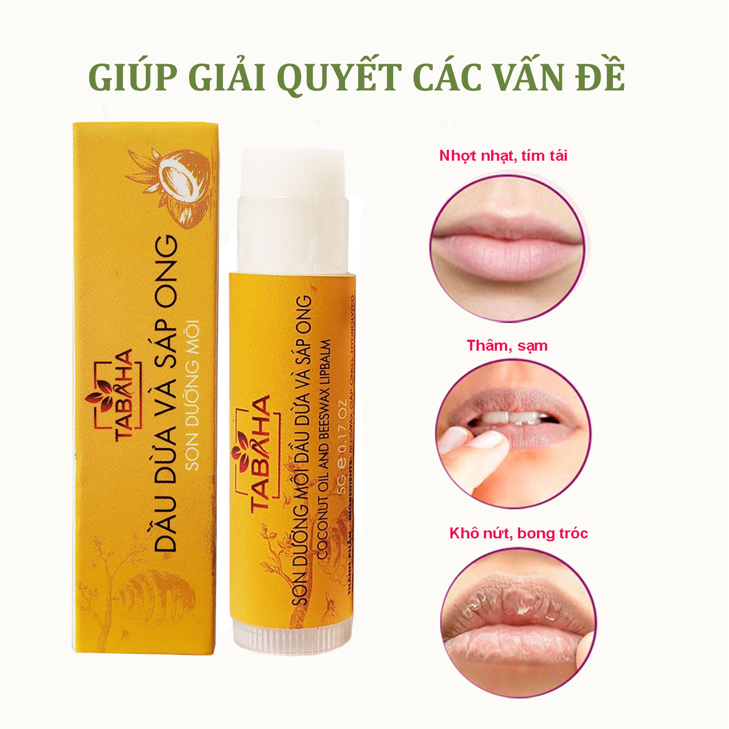 Son dưỡng ẩm môi Tabaha giảm thâm khô nứt nẻ môi 5g chiết xuất từ thiên nhiên an toàn