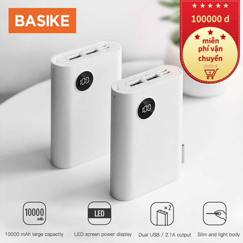 Sạc Dự Phòng 10000mAh mini cho oppo xiaomi samsung vivo Huawei Apple l 2A Đầu vào: Micro USB và Type-C l 2.1A / 1A Đầu ra: USB - BASIKE(PF22)