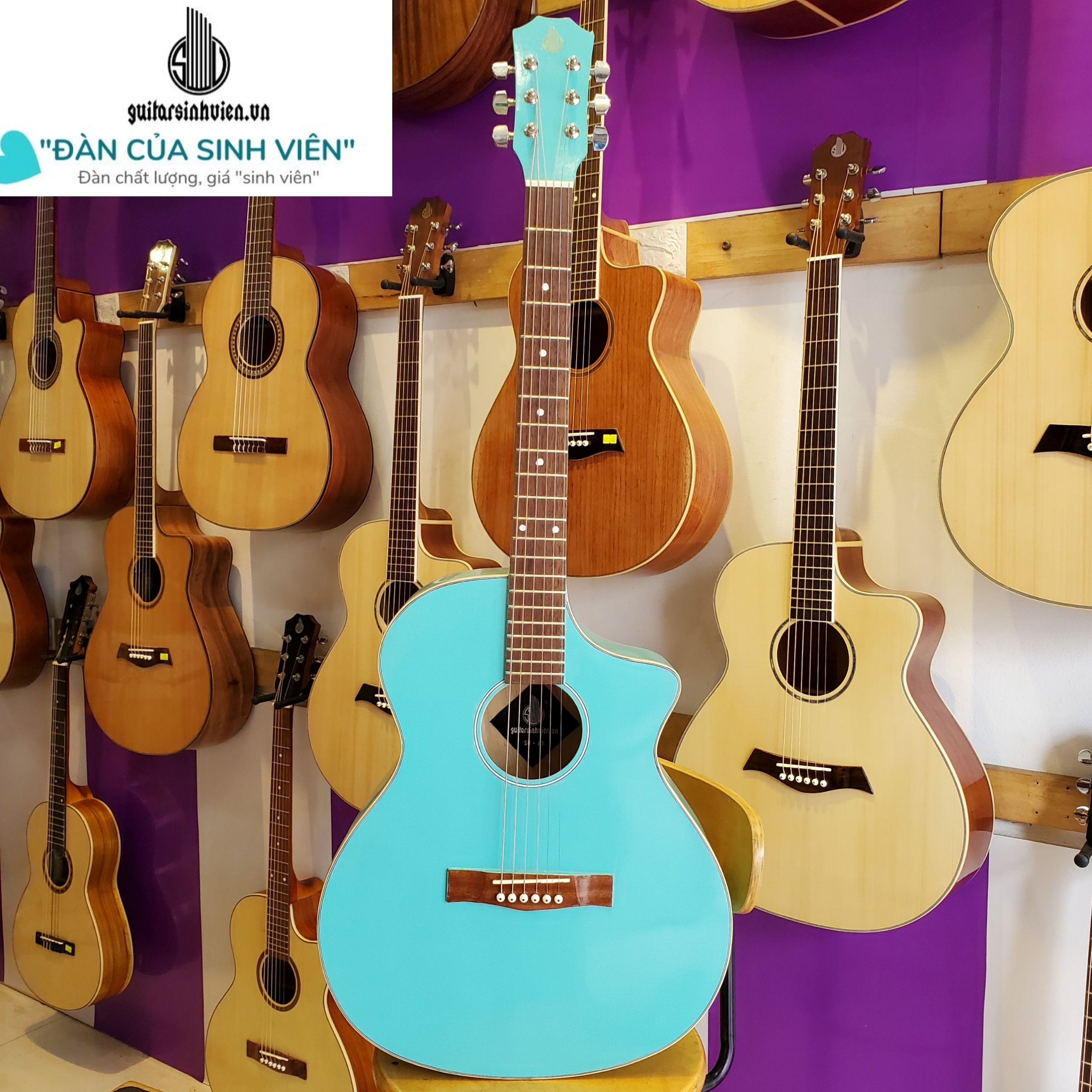 [HCM]Đàn Guitar Acoustic Màu Xanh Ngọc Tặng Kèm Combo Phụ Kiện Chơi Đàn