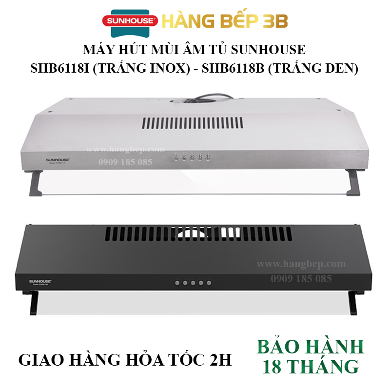 Máy hút mùi sunhouse shb6118i/shb6118b độ ồn thấp - hàng bếp 3b