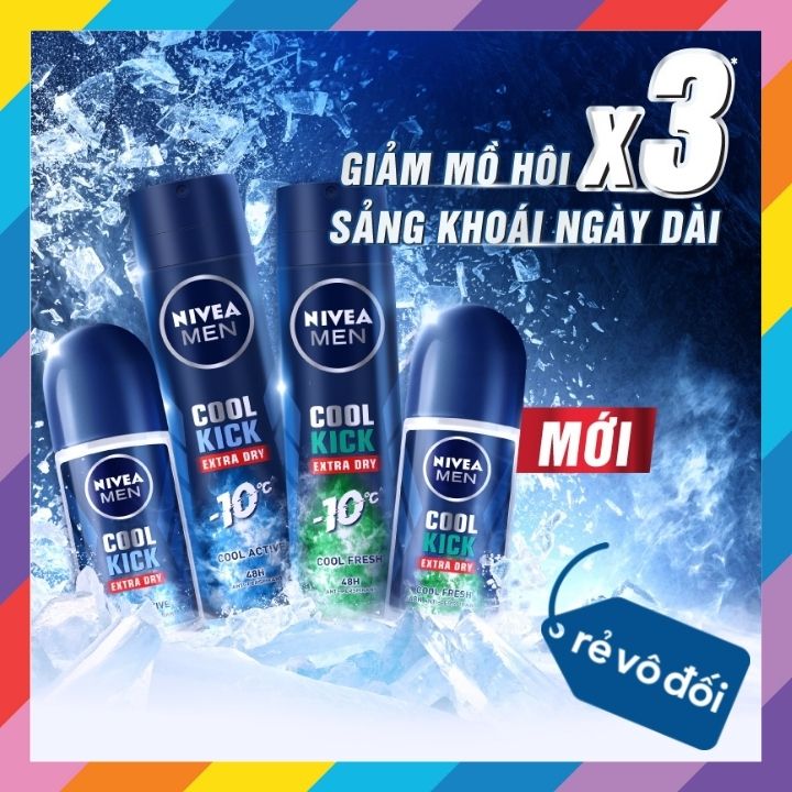 Combo 2 Lăn, xịt ngăn mùi cho nam Nivea Men Cool Kick mát lạnh cực độ - Thái Lan