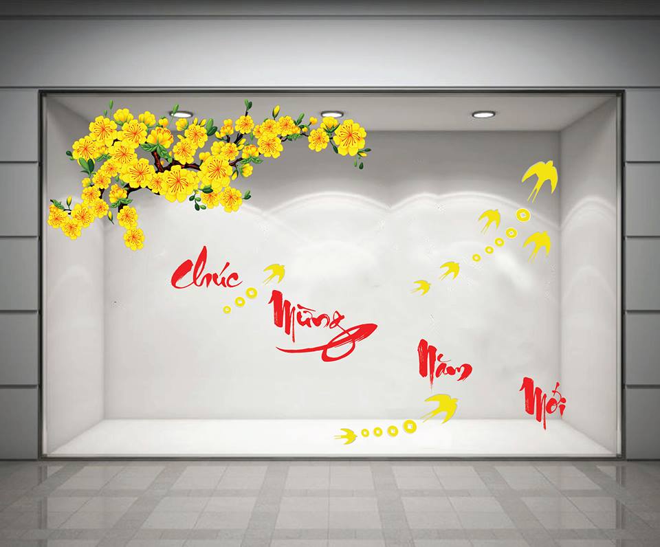 Giấy dán tường trang trí tết - Decal dán tường, đồ trang trí tết, hoa giả, phụ kiện trang trí tết, dán tường, trang trí phòng khách molazi.
