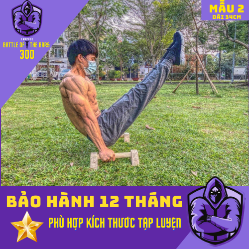  PARALLETTES GỖ - THANH CHỐNG ĐẨY 33cm có ĐẾ CHỐNG TRƠN TRƯỢT - M1 - VNBB300 