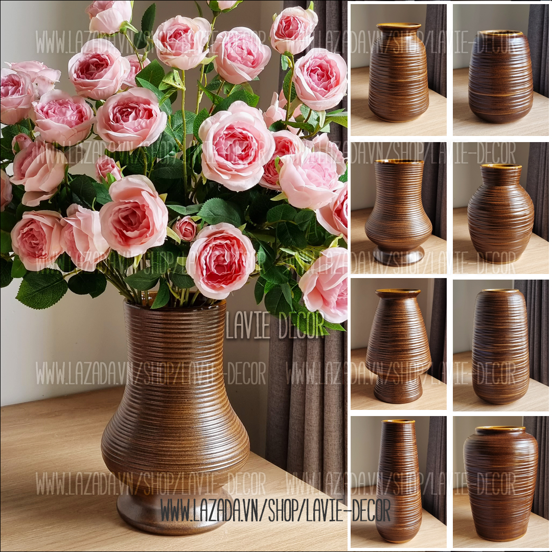 Lọ hoa gốm sứ men nâu mộc Bát Tràng