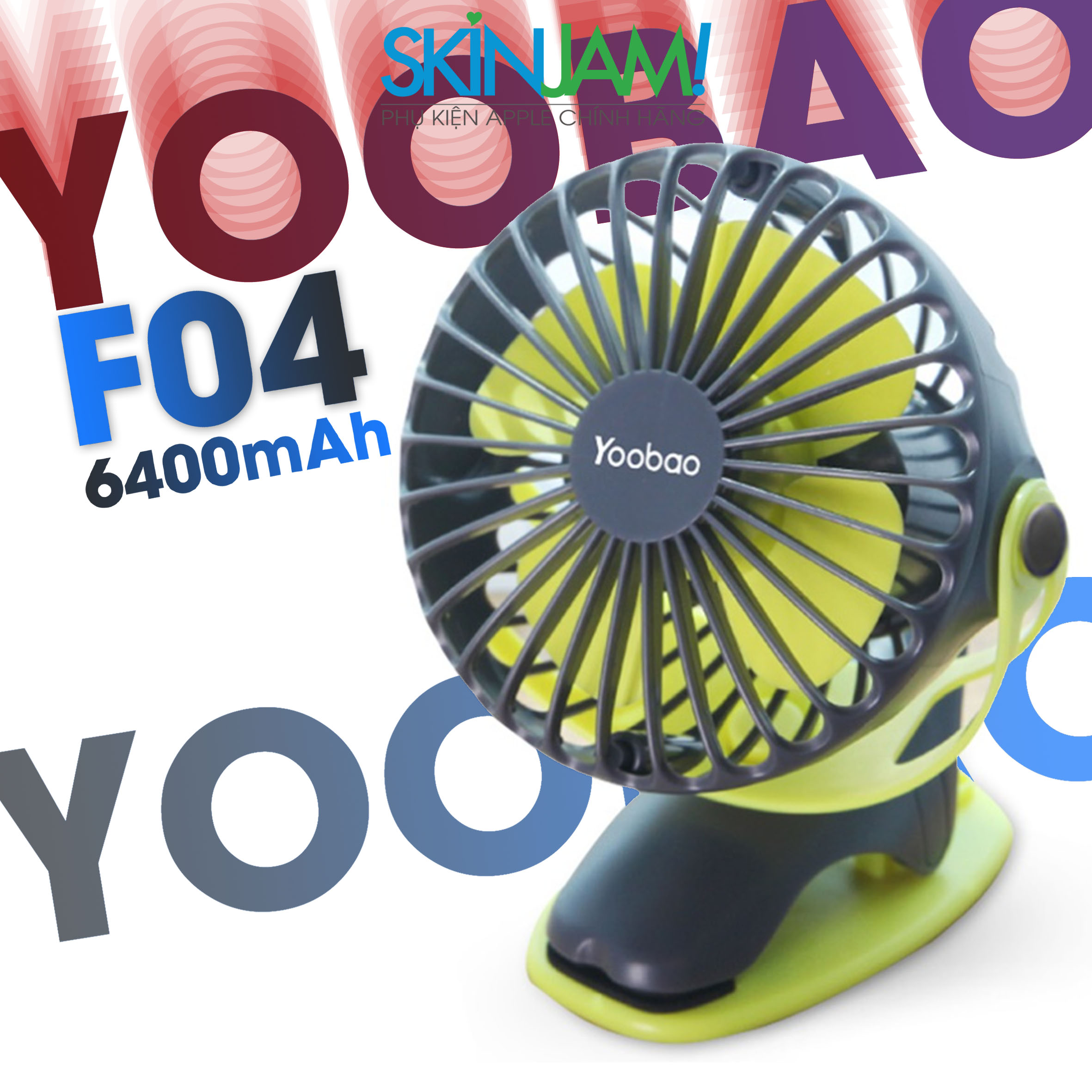 Quạt Kẹp Tích Điện Mini Yoobao F04 Pin Khủng 6400mAh Chạy 1.5 Ngày Có 4 Mức Gió Siêu Bền, Hàng chính hãng YOOBAO