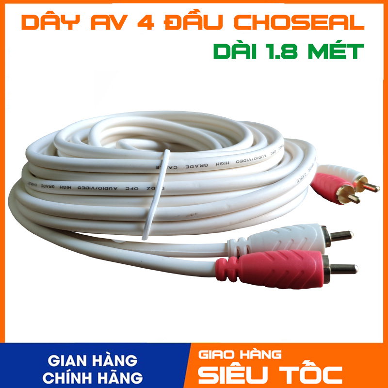 Cáp AV 4 đầu hoa sen (4 đầu RCA) cao cấp dài 1.8M, dây đồng nguyên chất, đầu jack mạ vàng 24k
