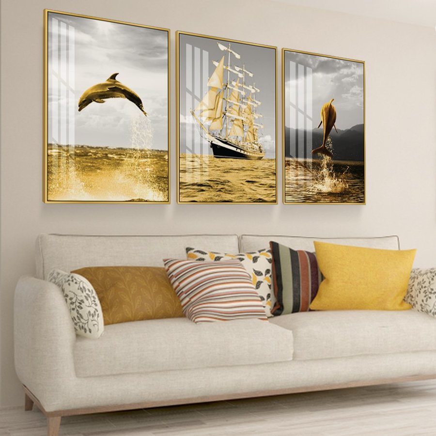 Lalashop-frame vintage living room wall canvas painting set 3 panel wood