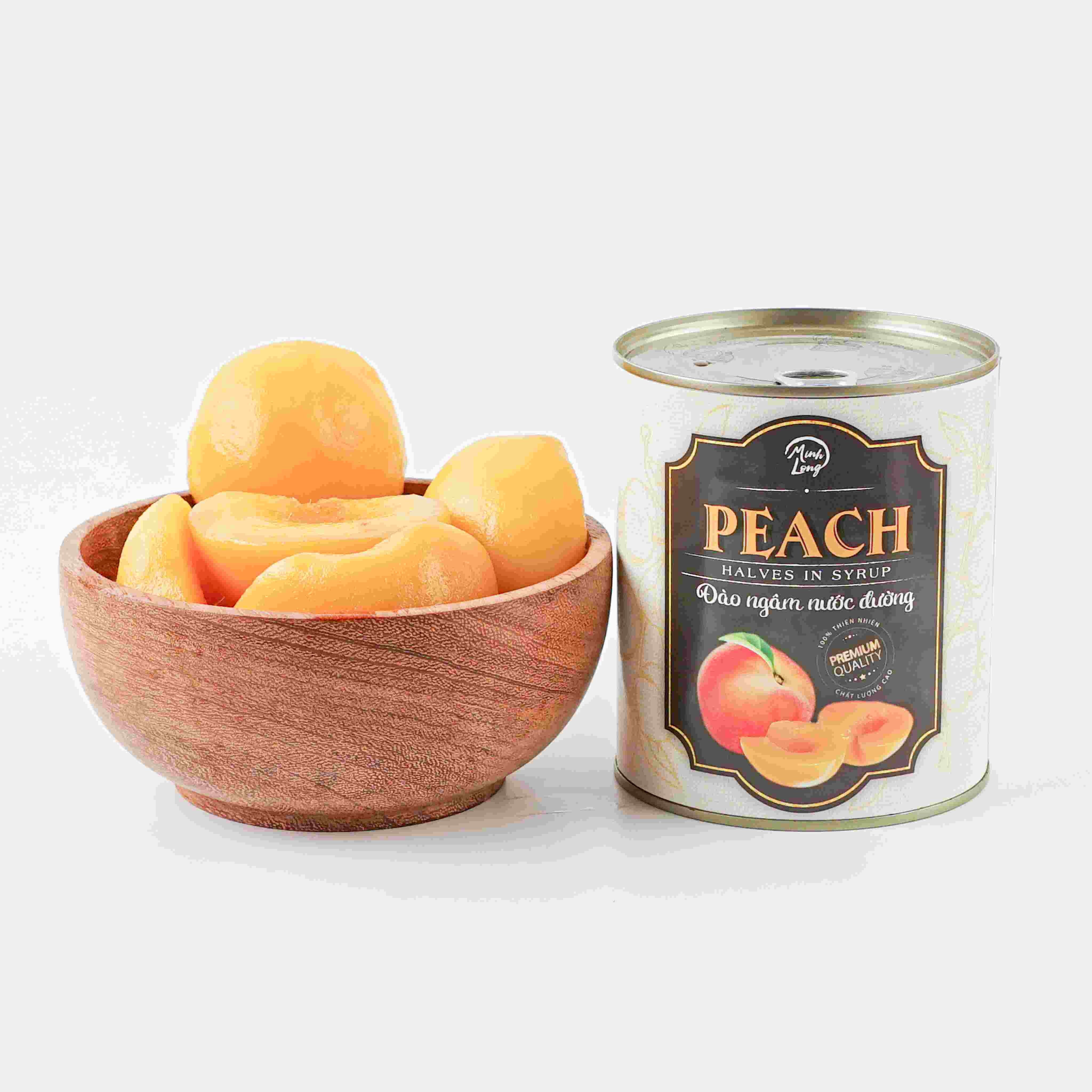 Đào ngâm nước đường cao cấp Cát Long hộp 830gr nhãn đen