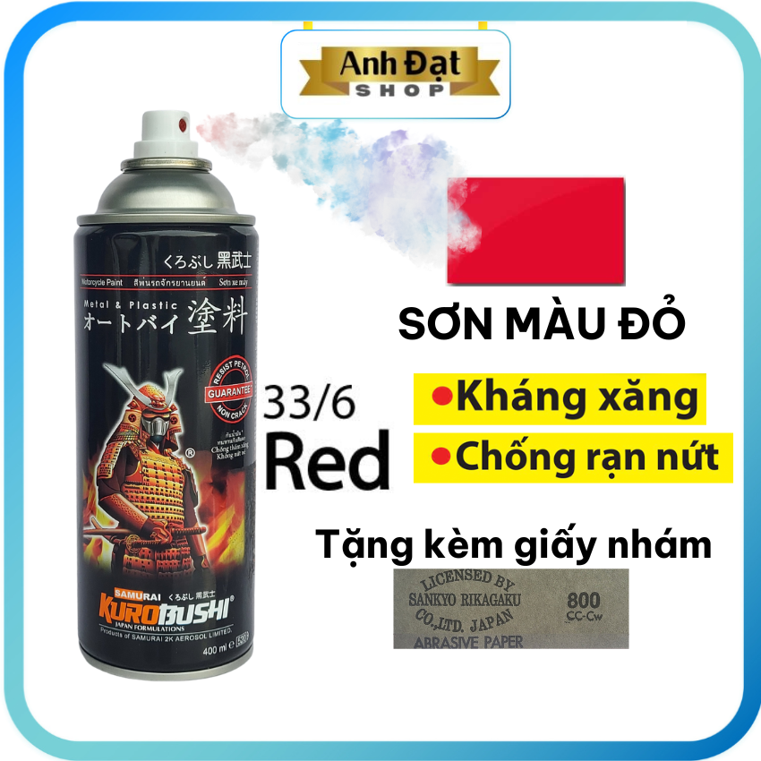 [SƠN SAMURAI] Màu đỏ 6 400ml, có khả năng kháng xăng (A92, A95), chống rạn nứt, Anh Đạt shop